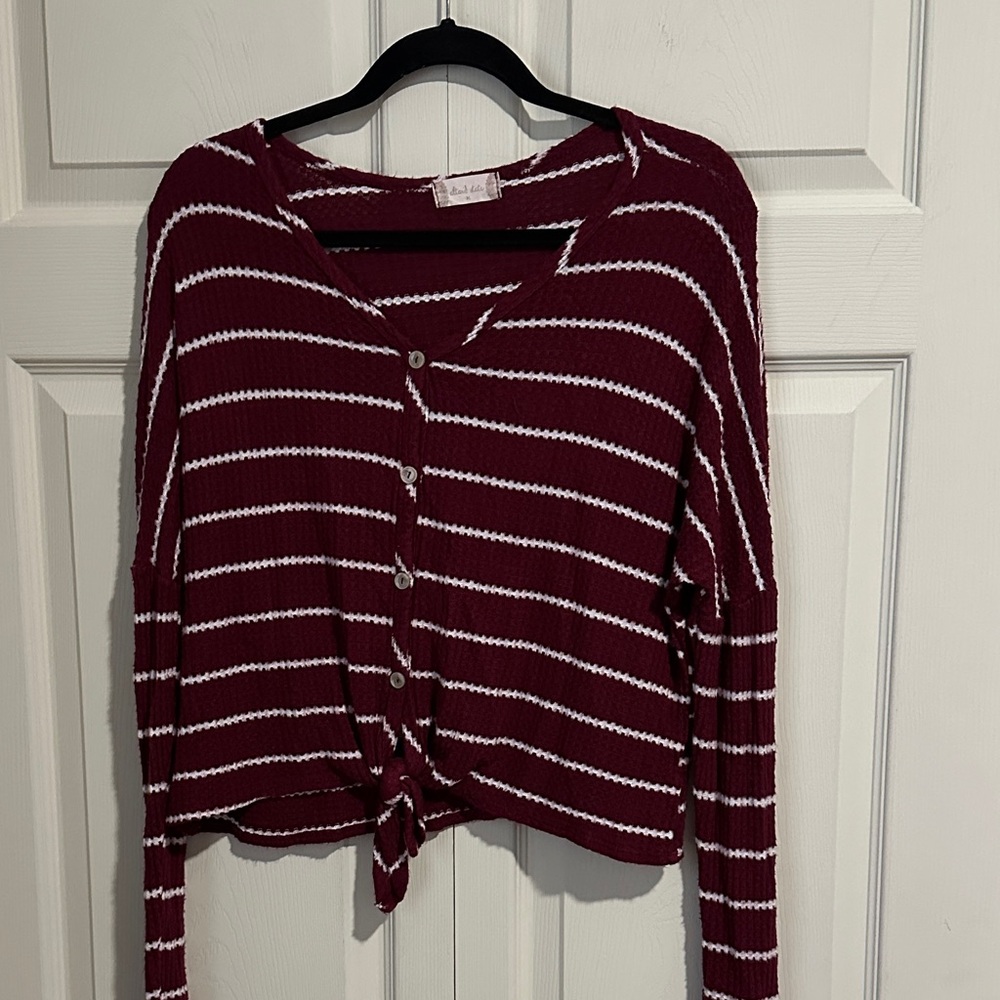 Altar'd State Burgundy and White Knit Waffle Material top size medium